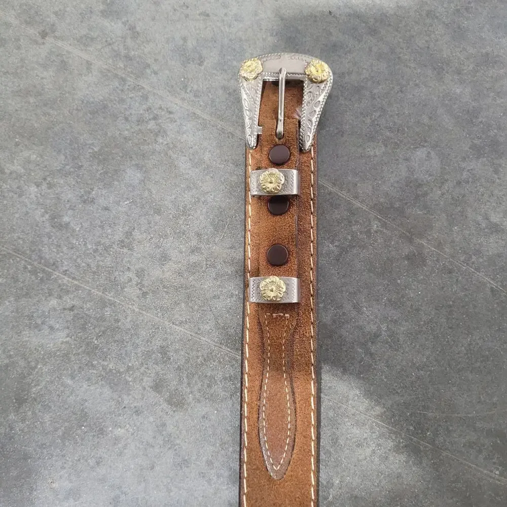 Wrangler Ranger Belt Men 38 Brown Suede Leather Western Floral Cowboy Rodeo USA